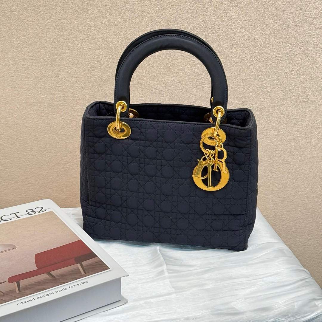 95新 DIOR/迪奥 Dior 深蓝金 布面 中古手提戴妃/658622880