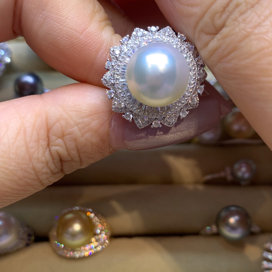 银S925镶嵌戒指海水珍珠