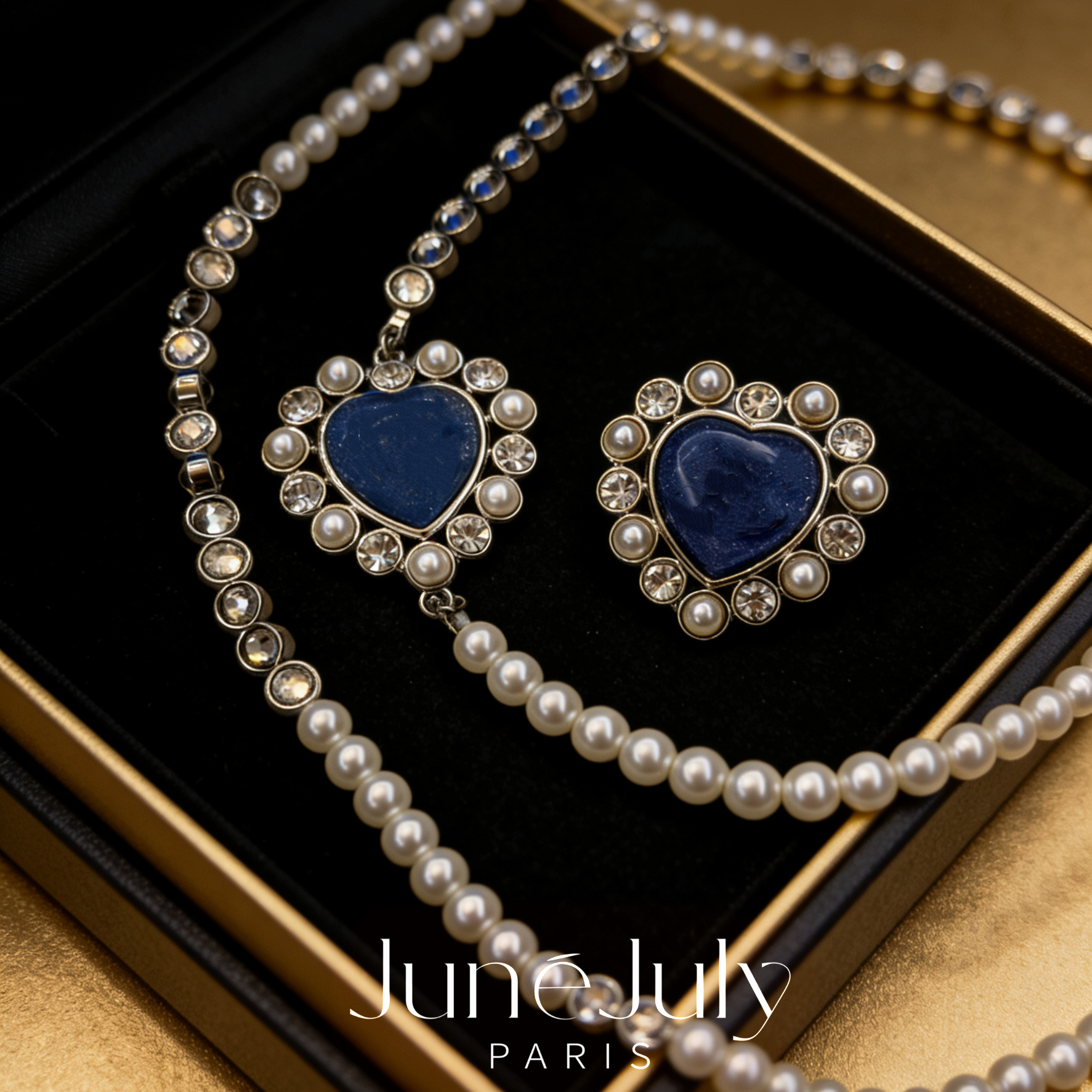 JuneJuly 25p蓝色牛仔爱心长款毛衣链 1229蓝爱心