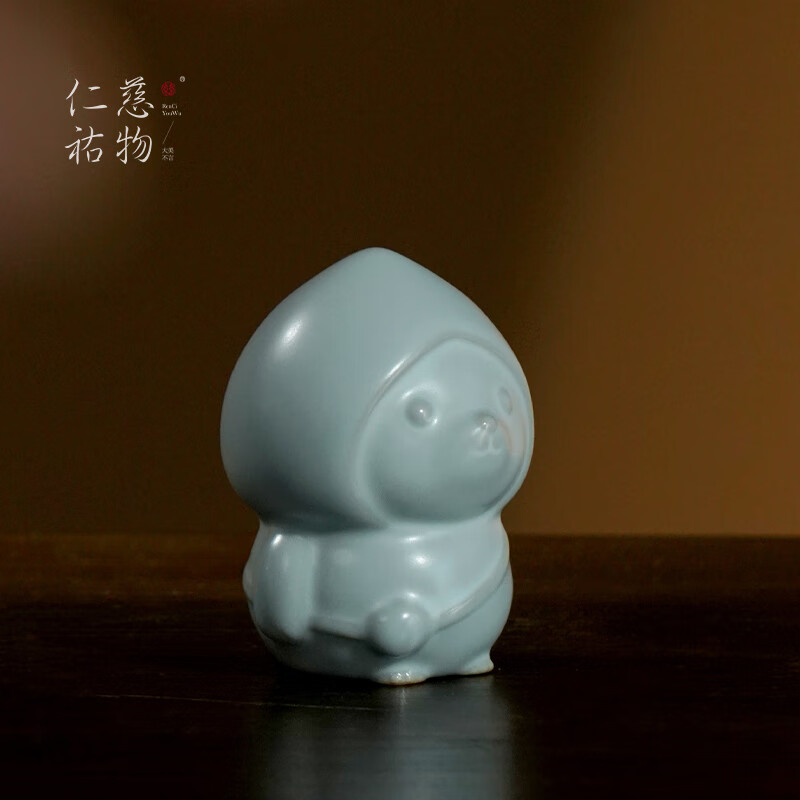 仁慈佑物汝瓷器手把件客厅茶宠摆件桃小桃