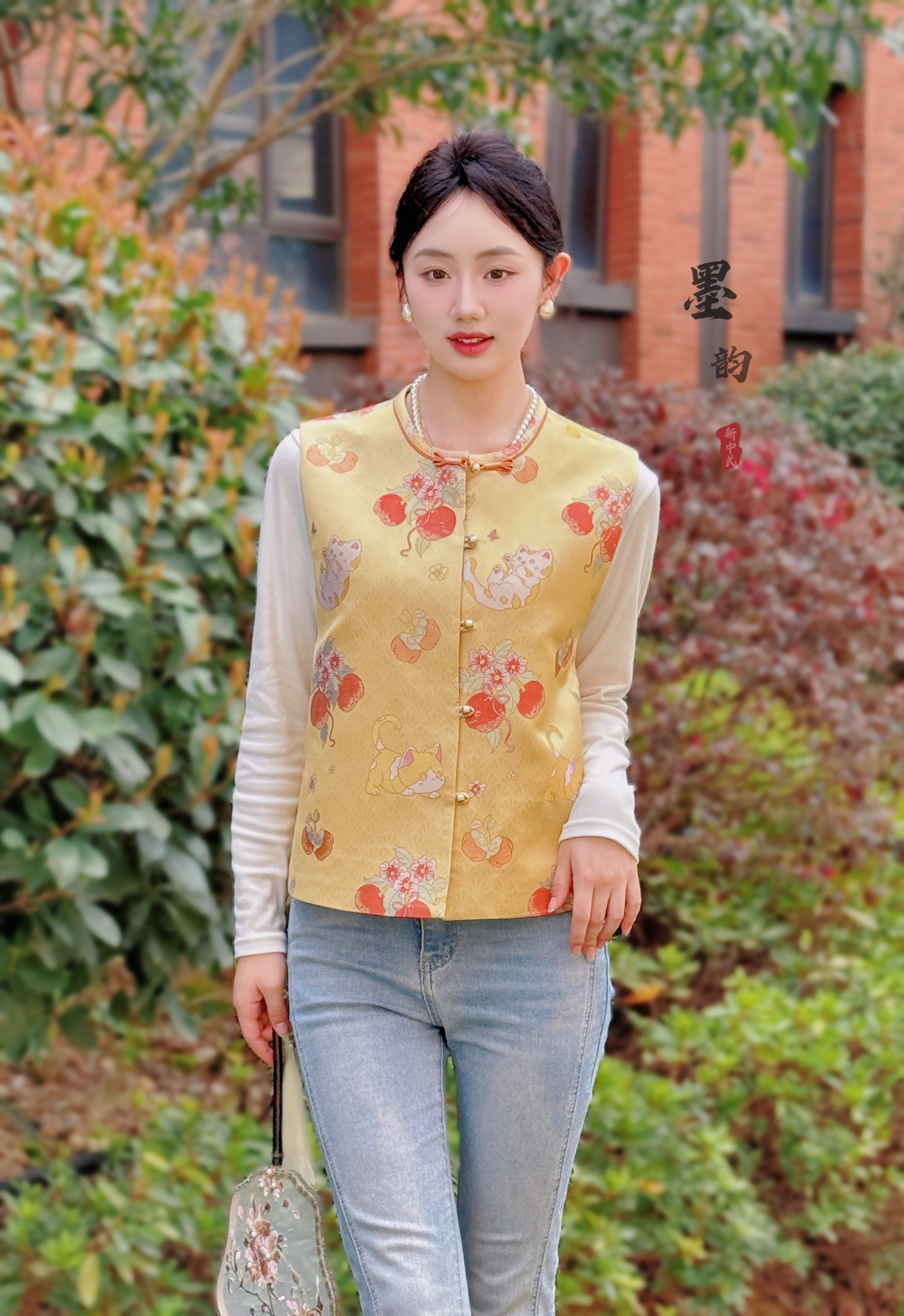 柿事如意猫宋锦马甲满分桑蚕丝新中式国风