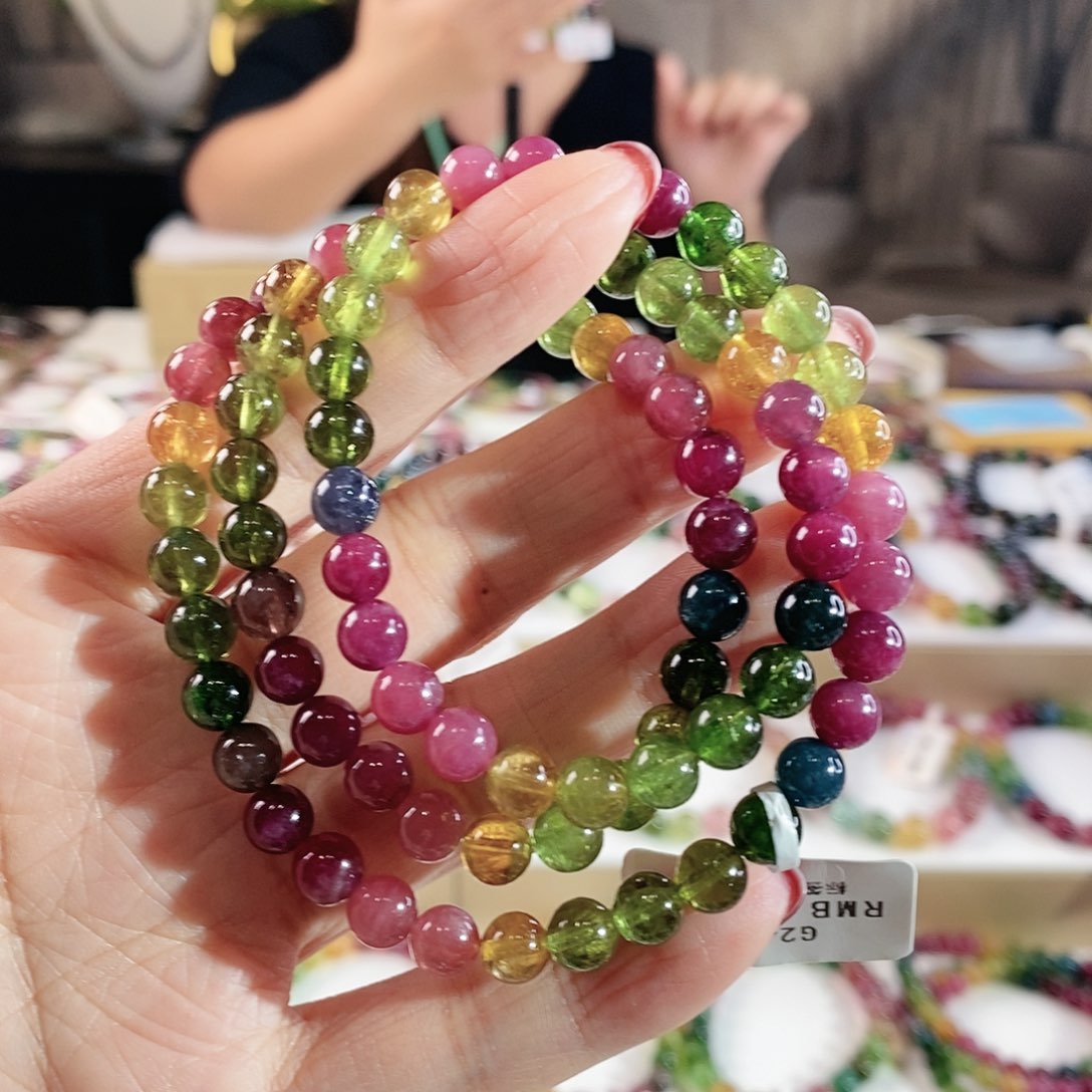 碧玺手串未镶嵌G2485三圈颜色微差