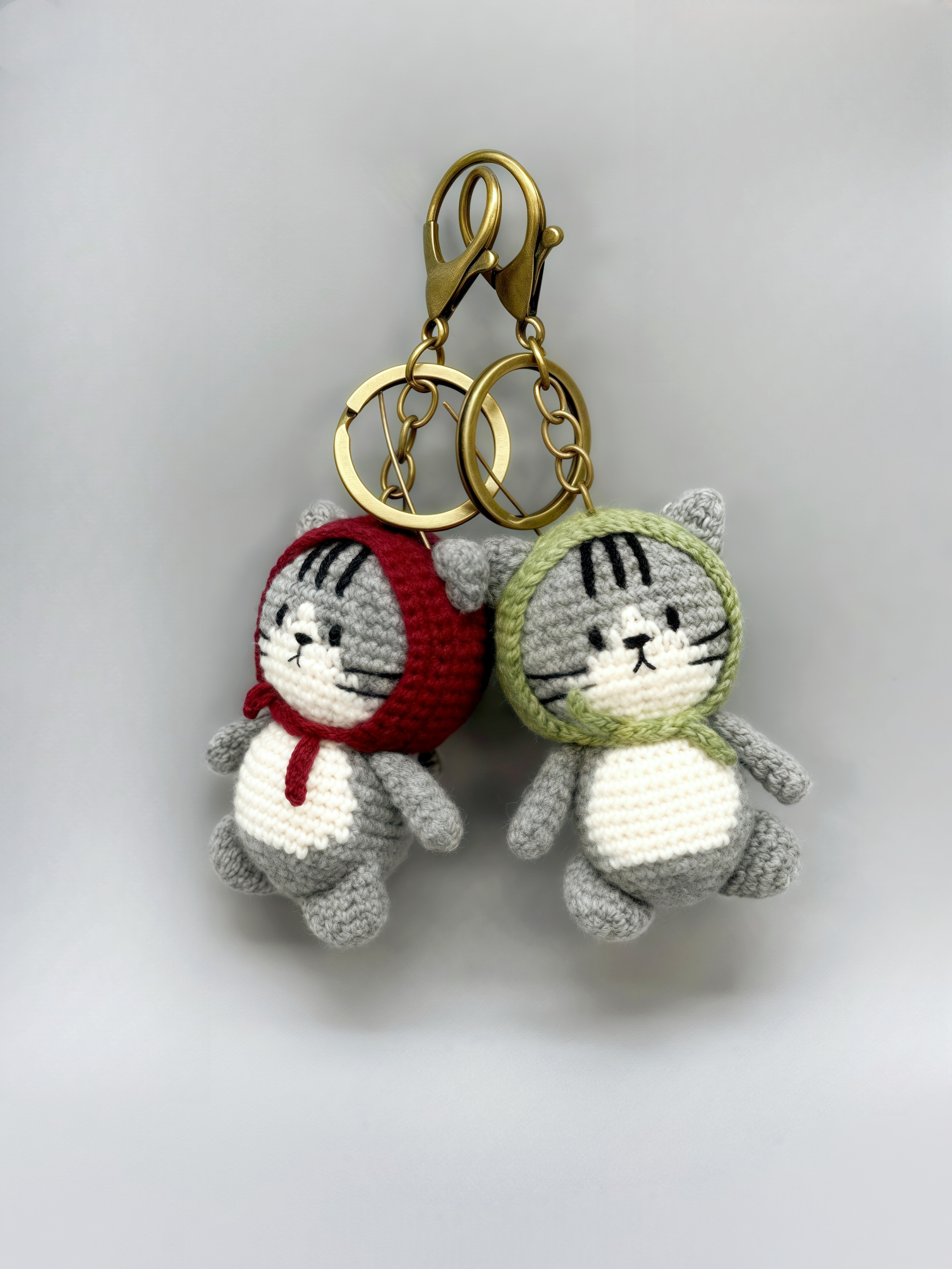 「祖母格猫咪」猫猫挂饰钥匙扣花格帽子拆卸羊毛线钩织小众个性ins