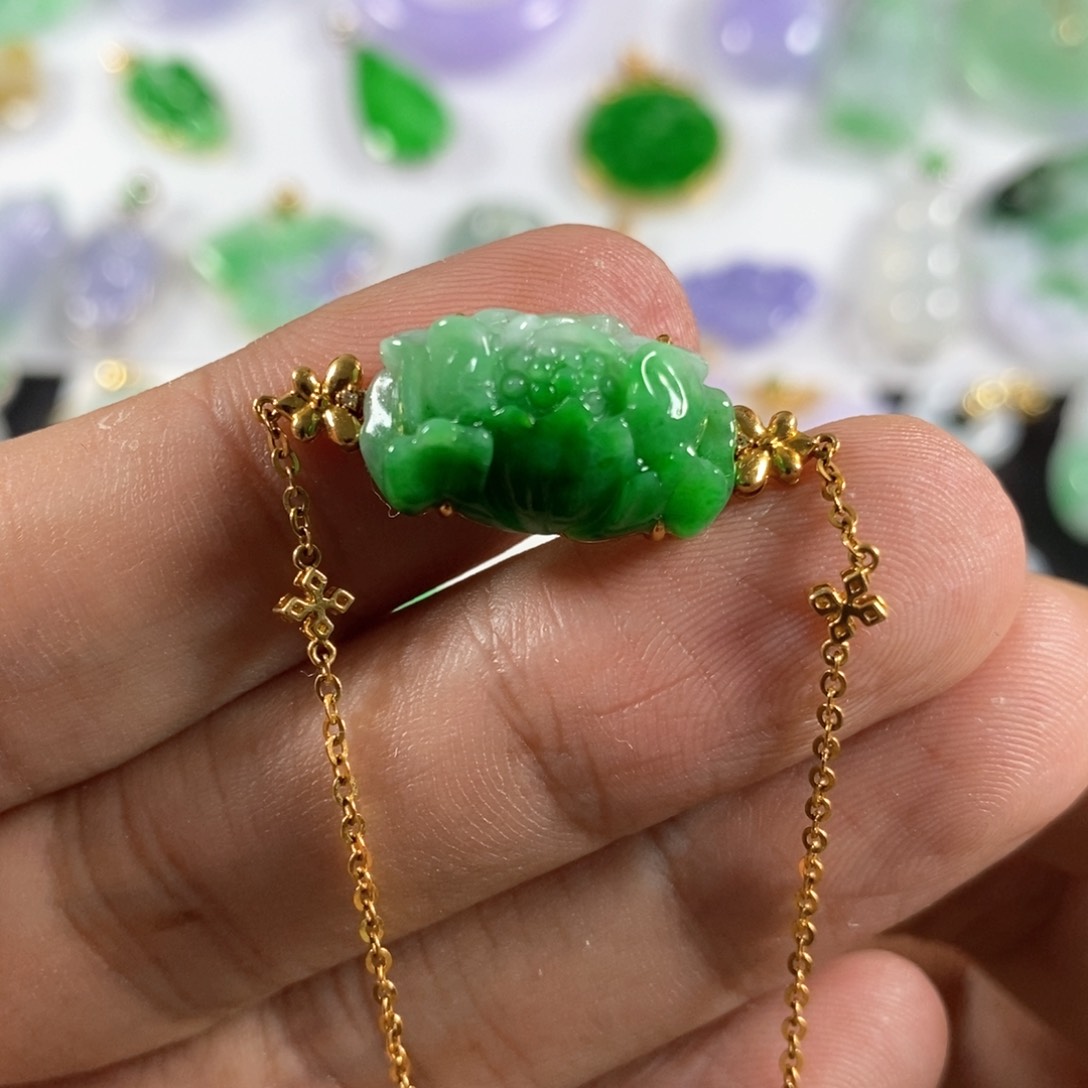 翡翠手链18K金镶嵌翡翠