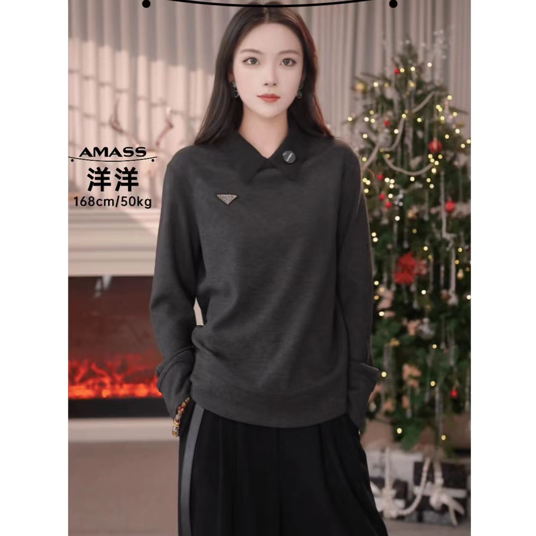 AMASS/阿玛施新款宽松黑色假两件百搭时尚长袖卫衣530113