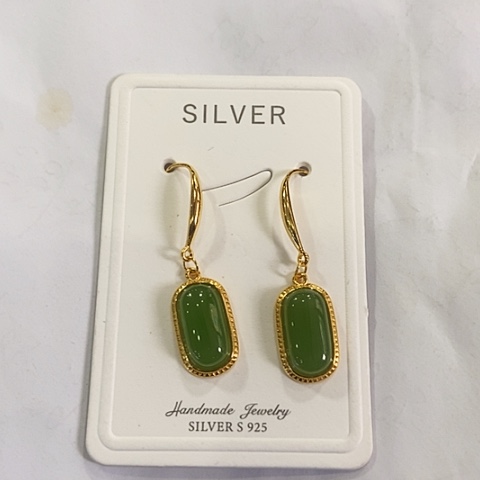 和田玉耳饰银S925镶嵌