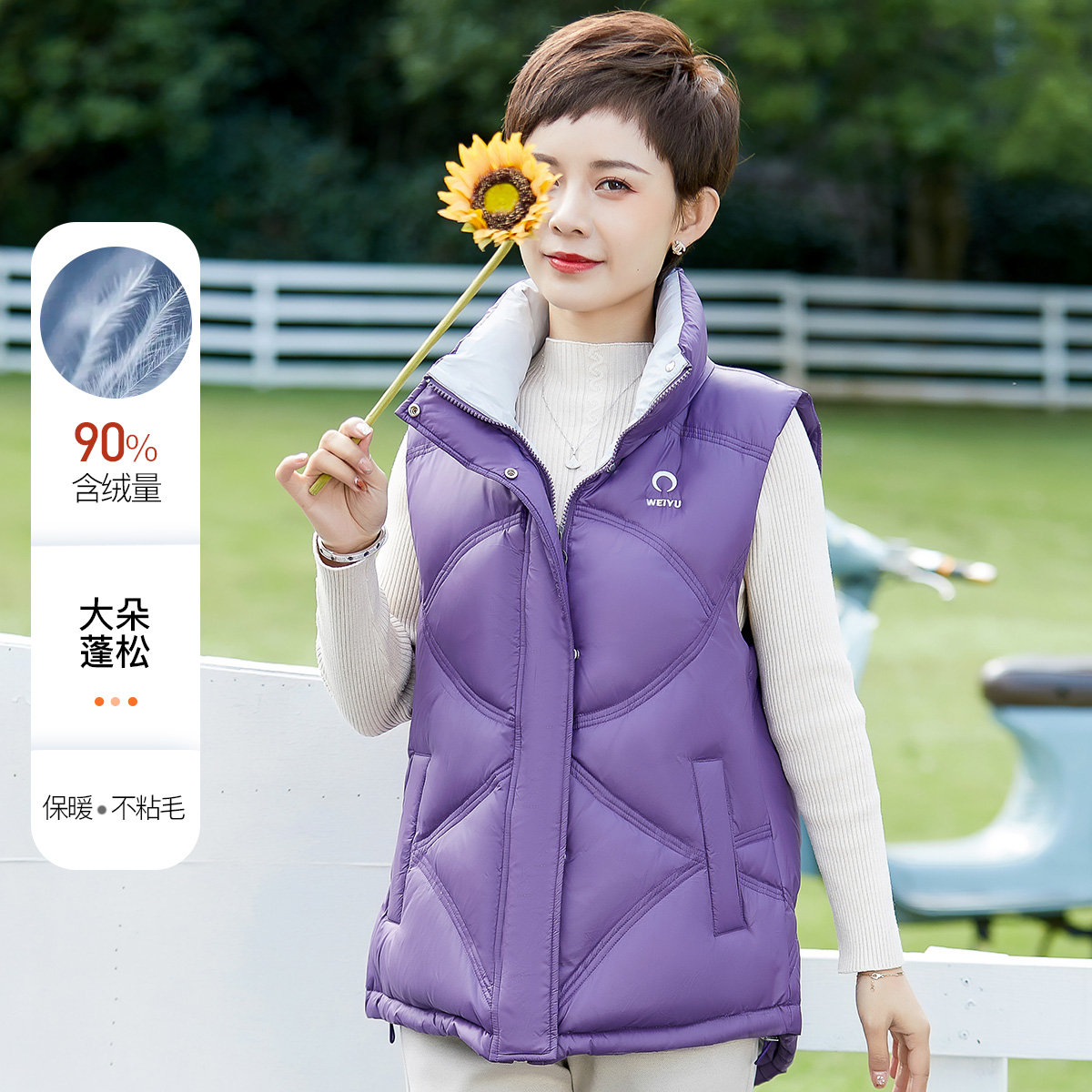 时尚妈妈冬装新款羽绒马甲加厚白鸭绒马夹大码中老年女上衣坎肩