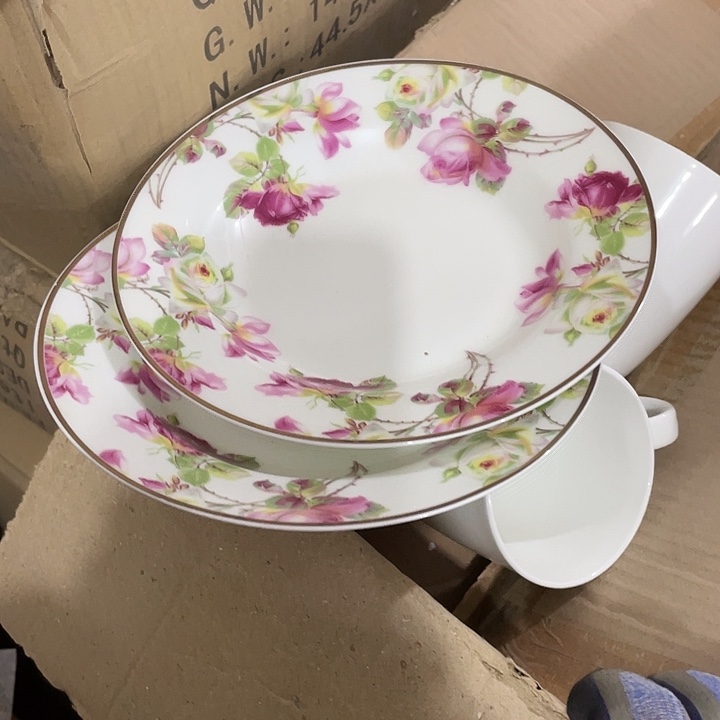 瓷片高骨瓷花深盘一对 口径20.5厘米