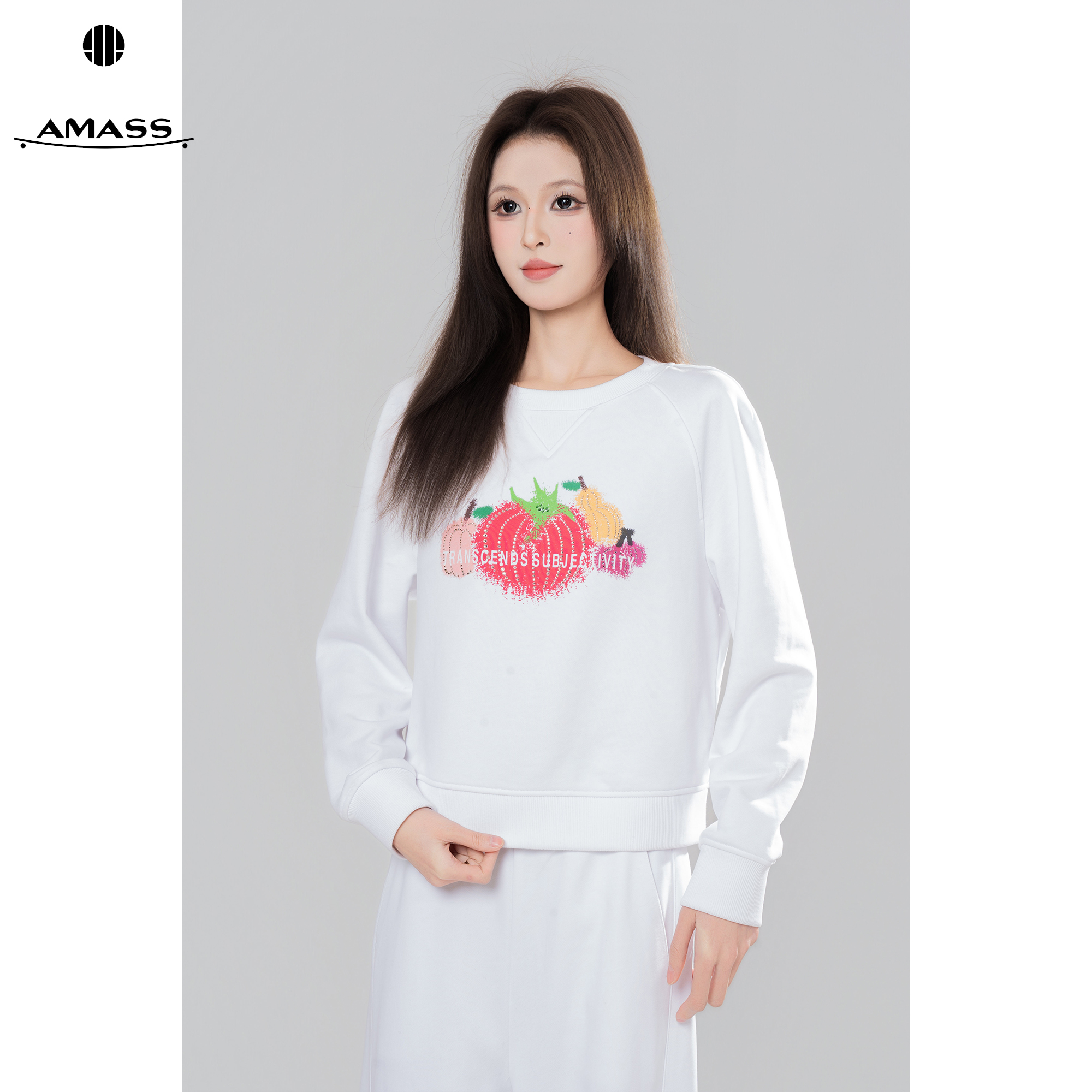 AMASS/阿玛施早春新款时尚百搭气质休闲舒适套头圆领卫衣女530153