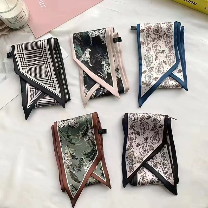 春夏新款复古印花丝巾高颜值细窄长条扎发绑包飘带百搭衬衫小领巾