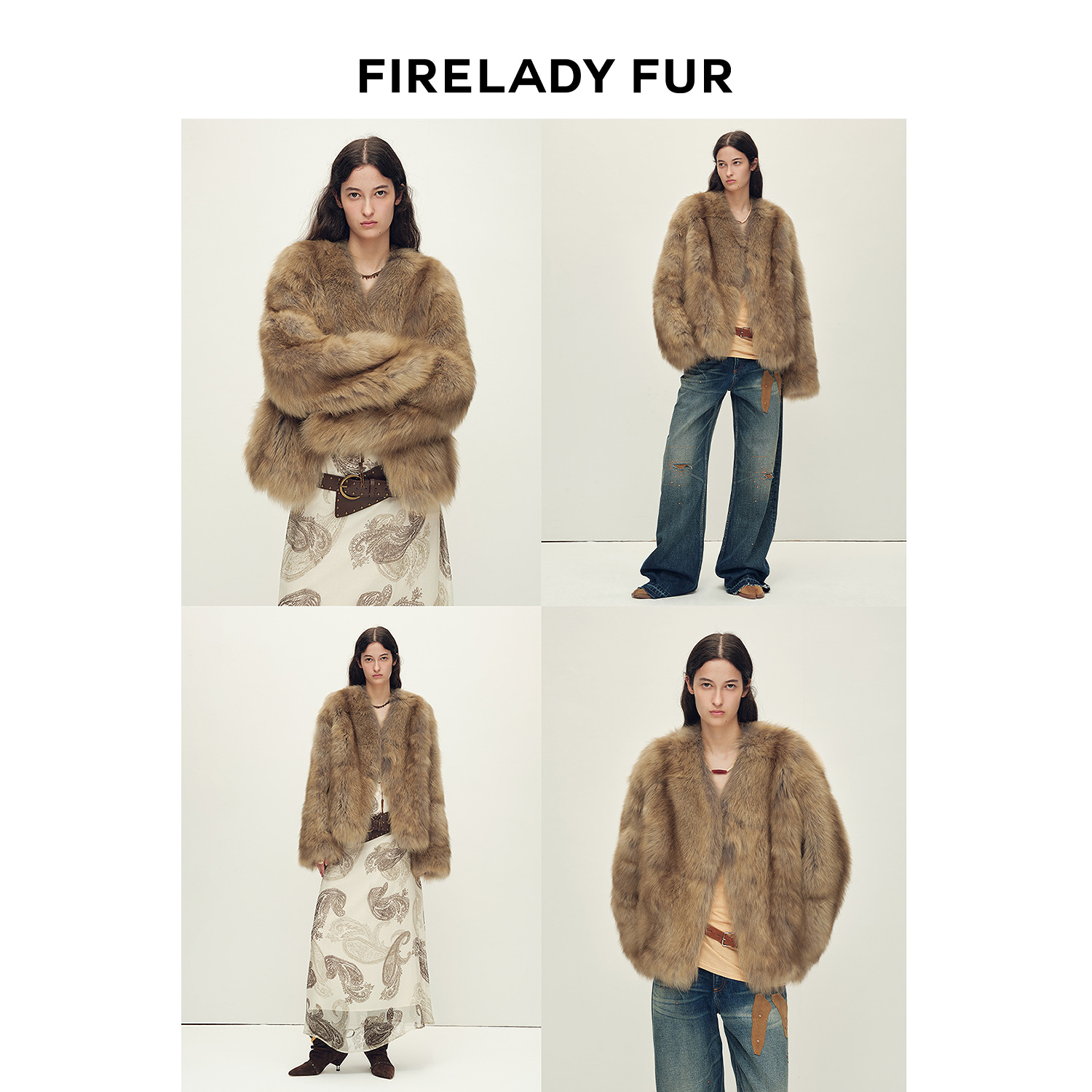 付智恩 柏林的雾 双色定染V领坎毛狐狸毛皮草外套冬