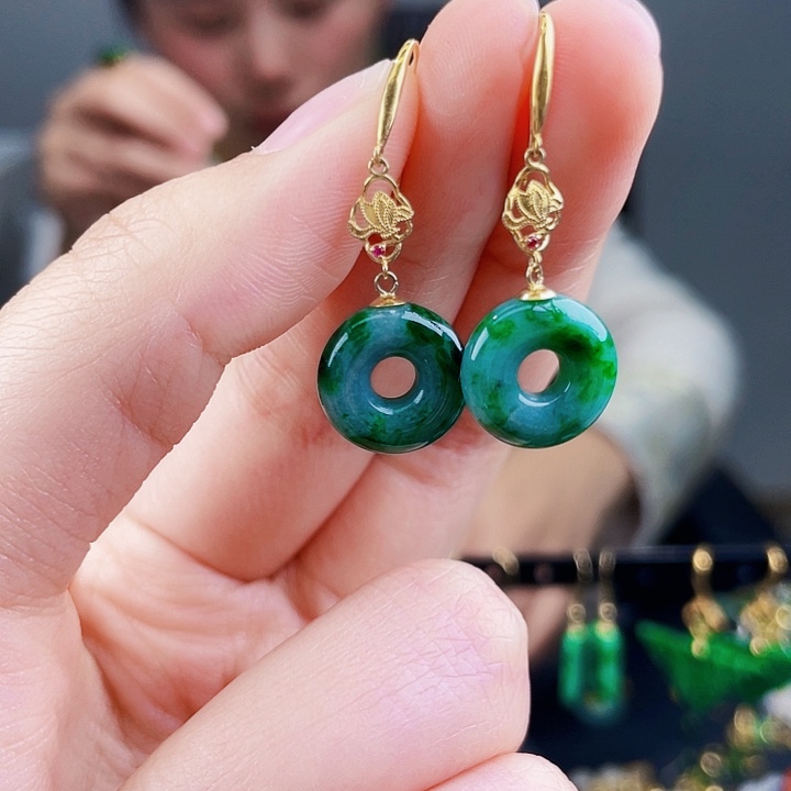 翡翠耳饰18K金镶嵌饰品