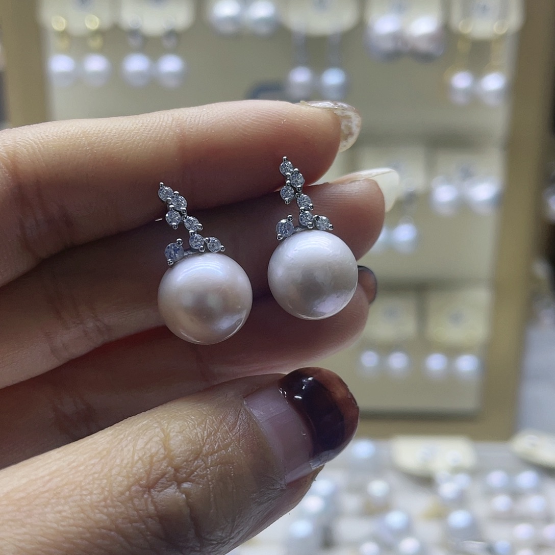 淡水珍珠耳饰银S925镶嵌
