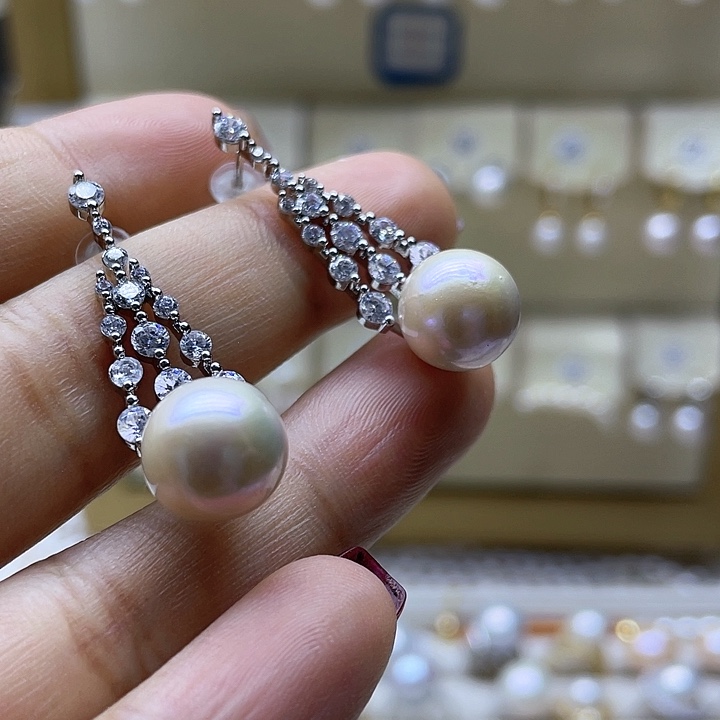 淡水珍珠耳饰银S925镶嵌