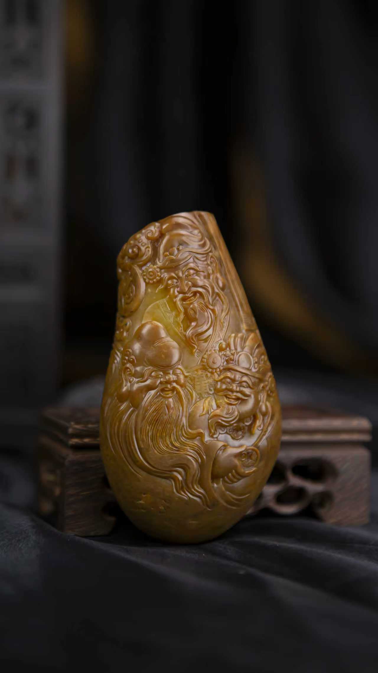 【玉见中国】天然和田玉精工雕刻 福禄寿 玉石挂件