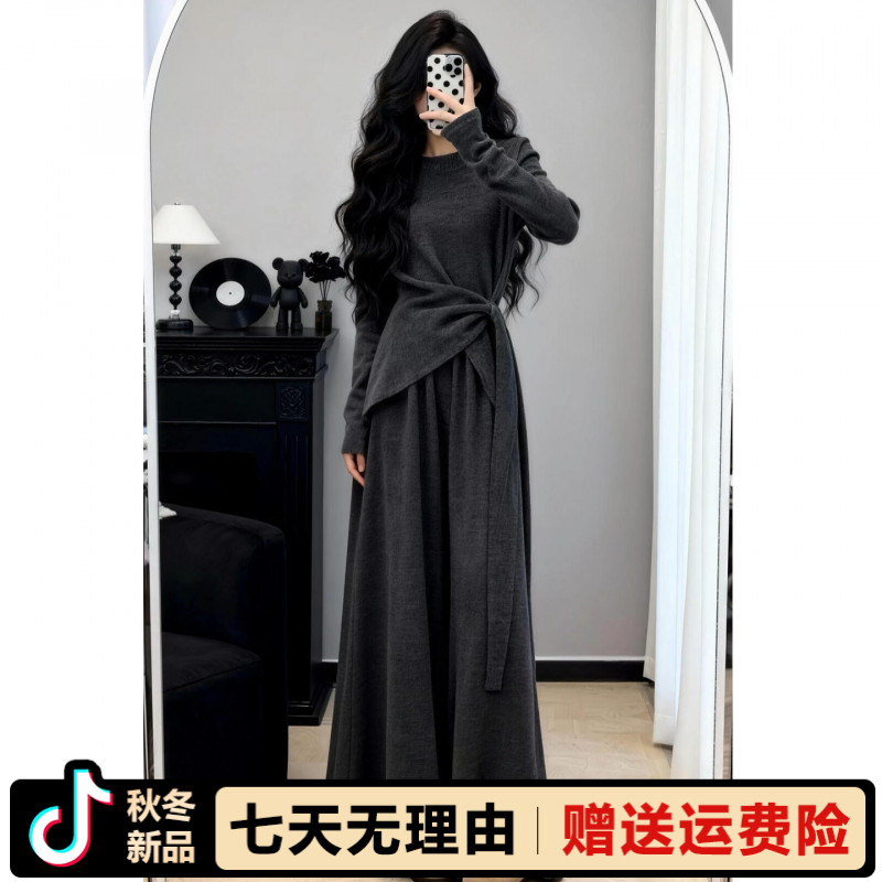 2025新款秋冬慵懒气质套装女韩系设计感不规则针织衫阔腿裤两件套