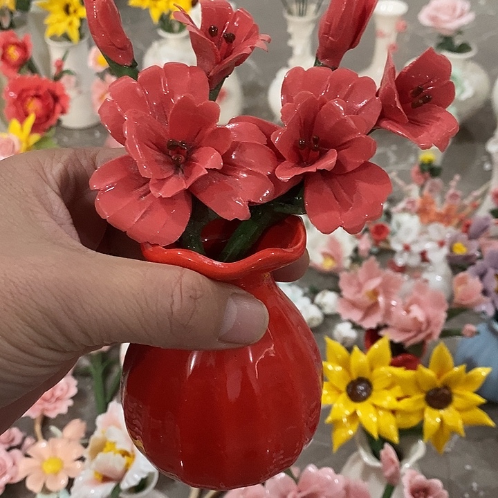 瓷片纯手工陶瓷花摆件瑕