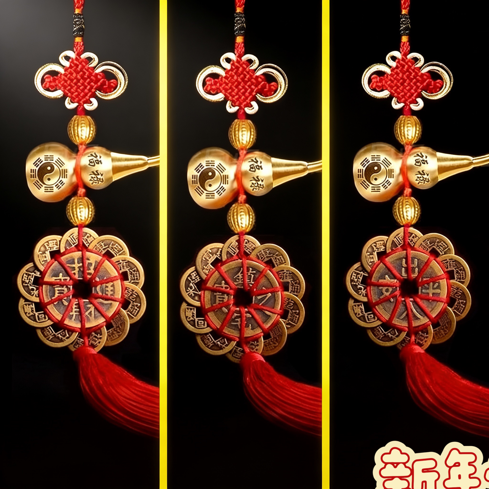 桃木黄铜葫芦五帝钱挂件化解门对门可车载家居摆件