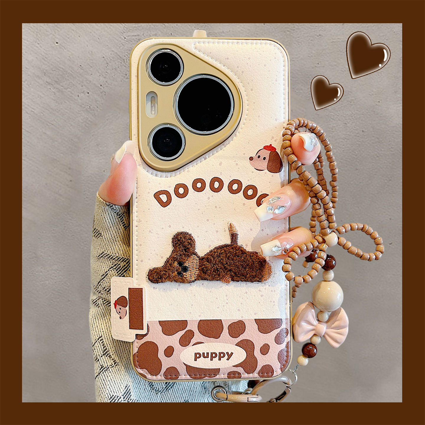 适用华为pura70pro+手机壳可爱豹纹拼接刺绣狗狗pura80pro卡通女