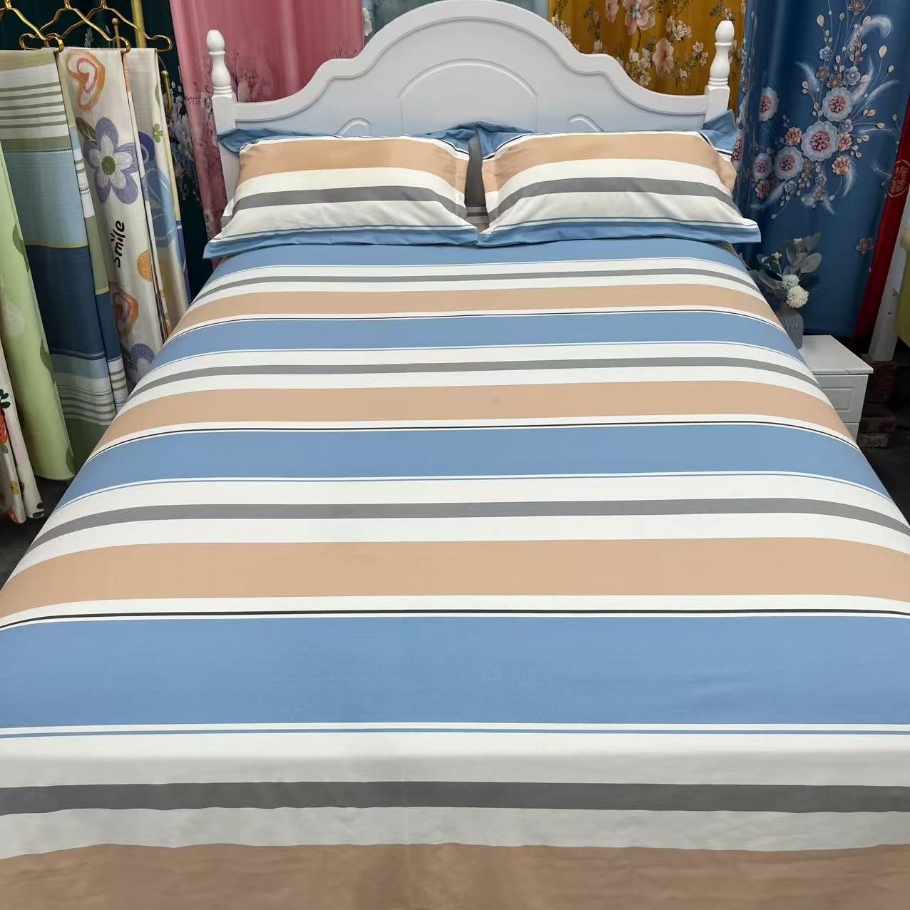 加厚加密铂金软麻老粗布多尺寸 床单  枕套 三件套【梦幻条桔】