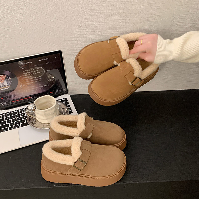 厚底保暖加绒2025新款雪地靴女款美拉德乐福棉鞋一脚蹬复古勃肯鞋