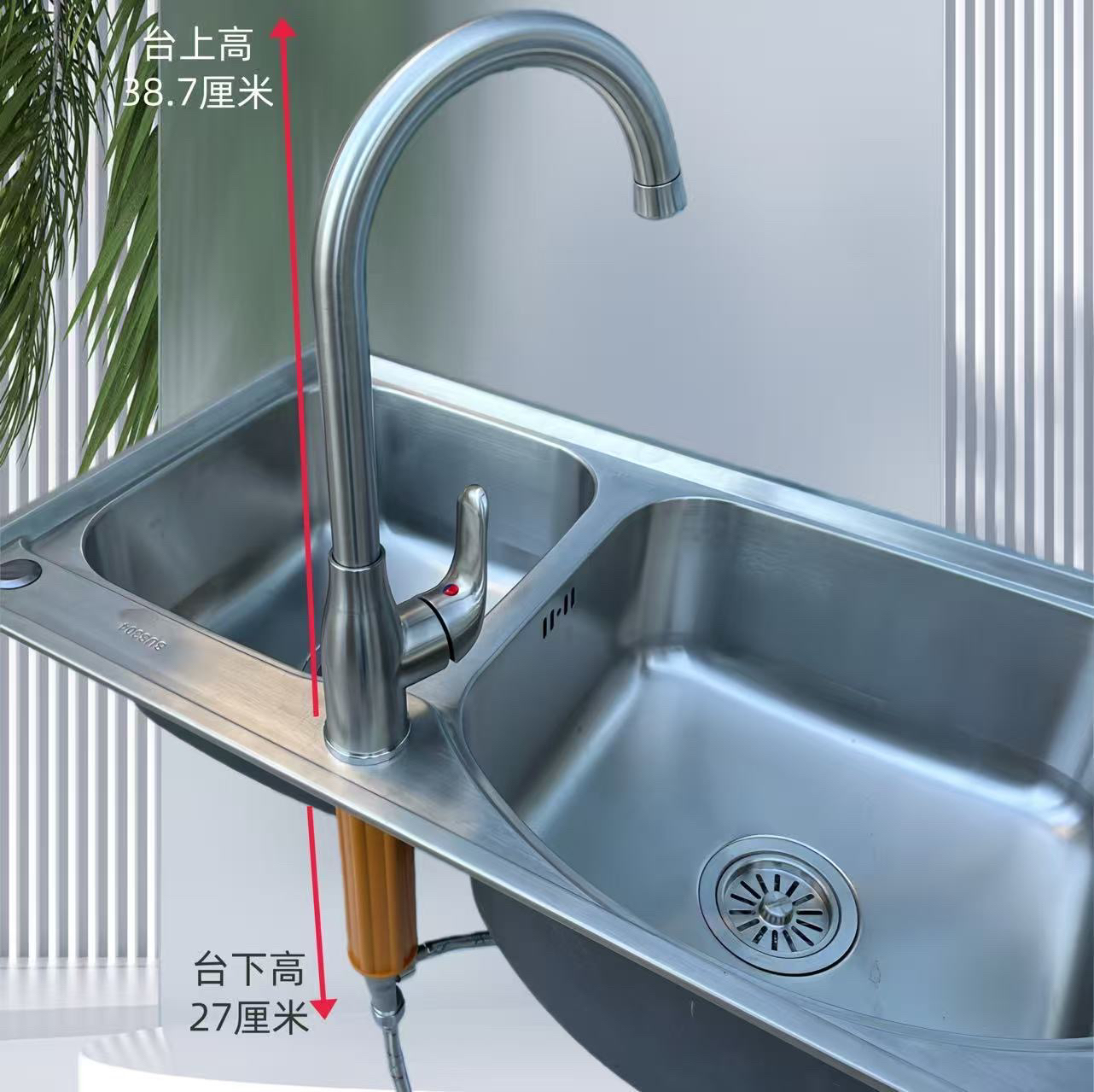 凯迪洛明装洗菜盆龙头304大弯明装冷热水洗脸盆龙头/005