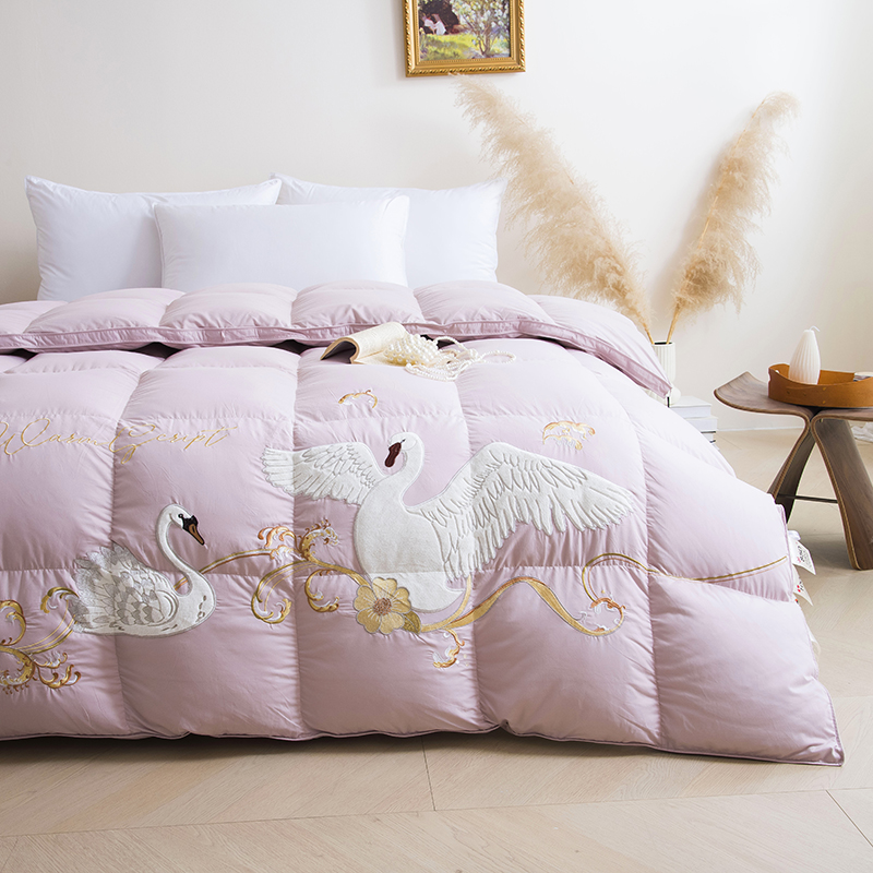 【天鹅绣花系列】95%白鹅绒羽绒被超柔静音冬被加厚保暖被子被芯