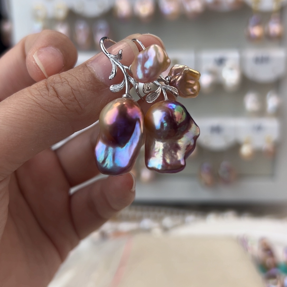 淡水珍珠耳饰银S925镶嵌