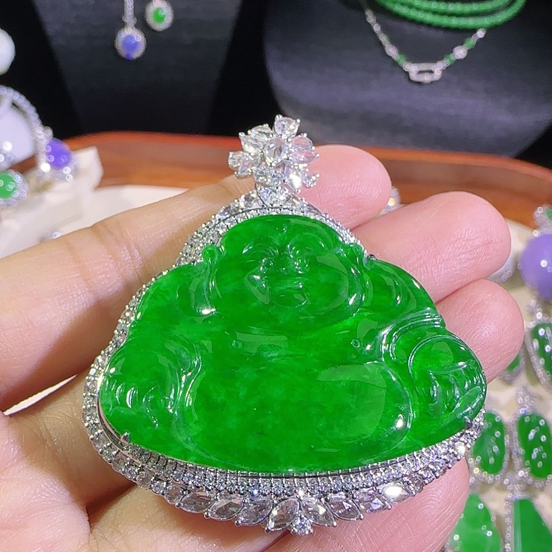 翡翠18K金镶嵌吊坠(不含链)