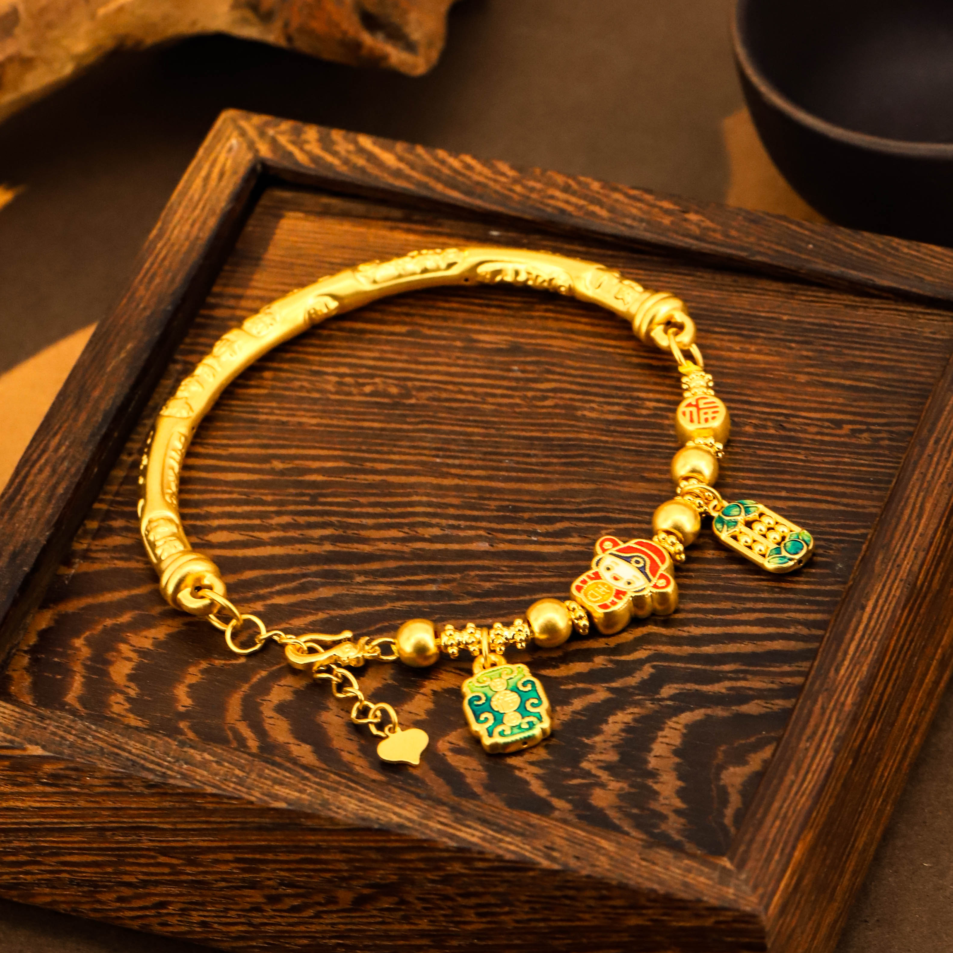 鸣钻国际【敏敏专享】足金999投资金 财神算盘福字半镯送礼 HJS929