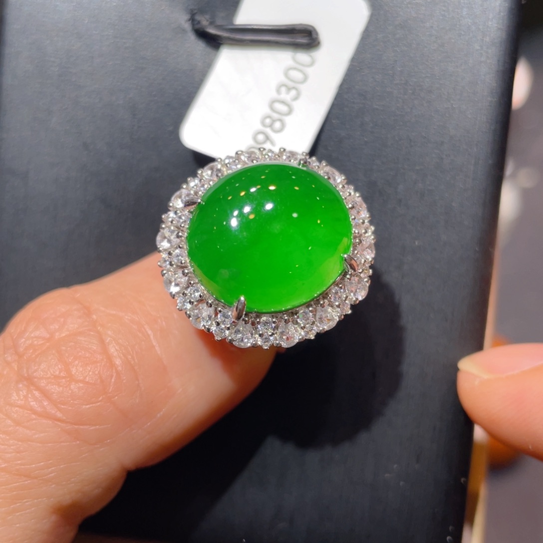 翡翠银S925镶嵌颈饰戒指