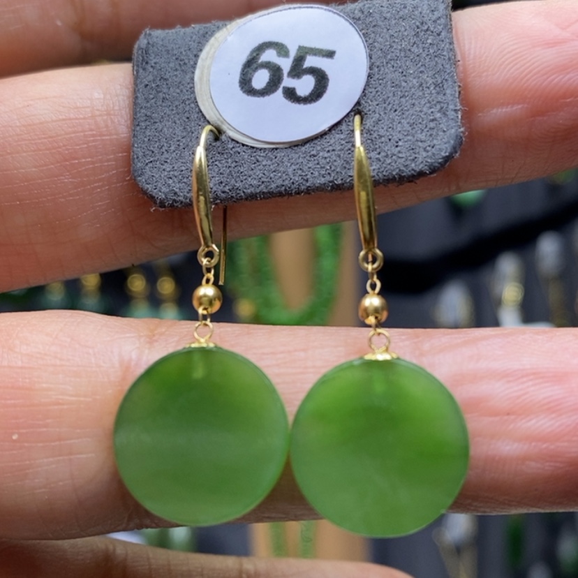 【闪购商品】和田玉耳饰18K金镶嵌14x2.8mm圆牌耳饰