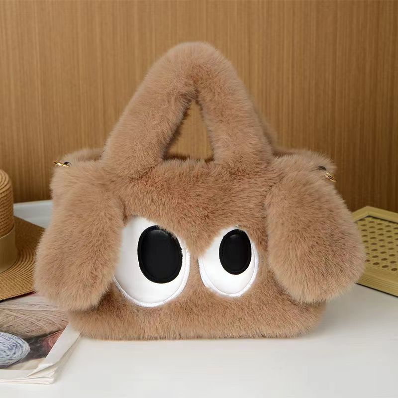 今年流行毛绒大眼小狗毛毛包百搭手提包高级质感可爱少女斜挎包FF