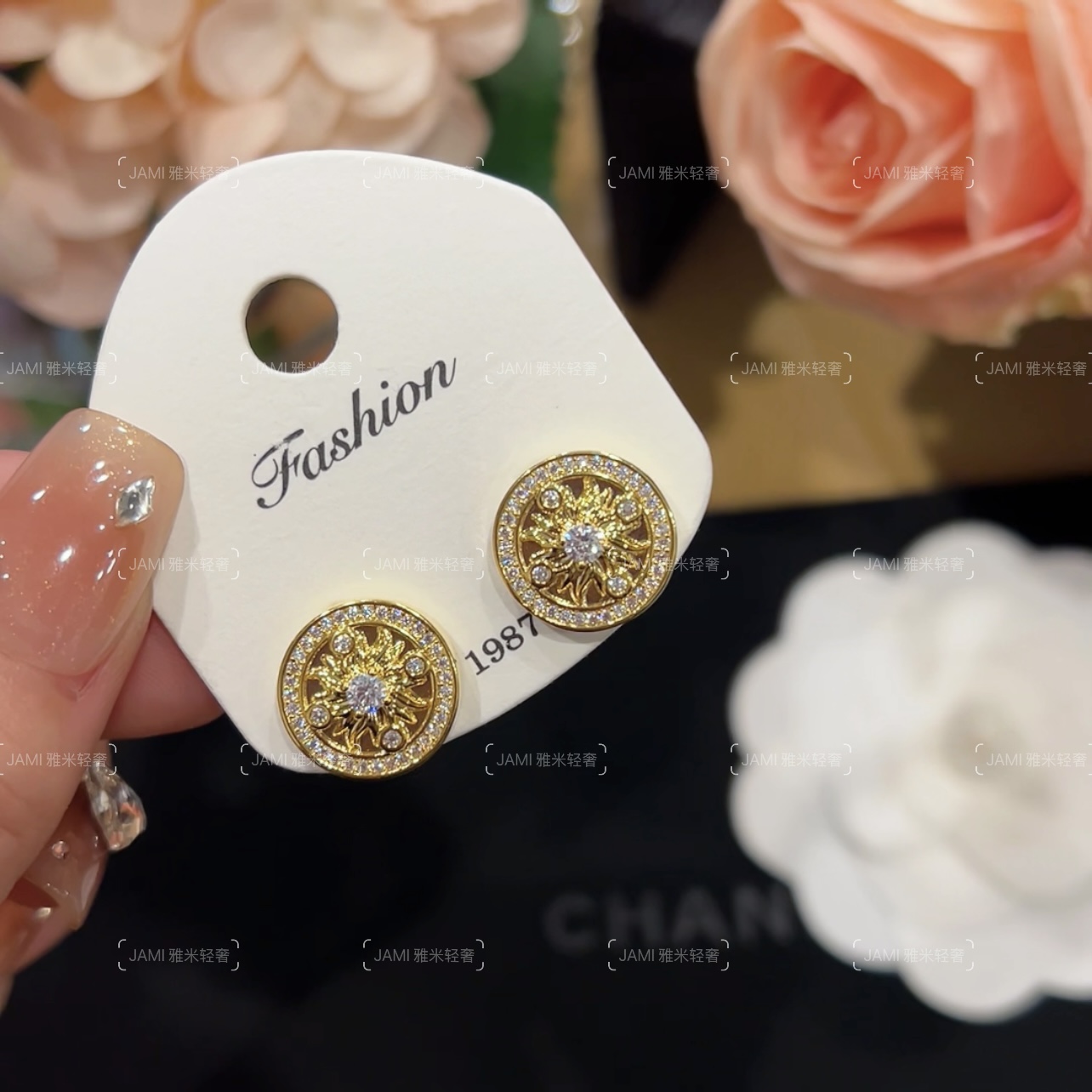 镀K金 Jami 太阳图腾小耳钉法式复古精致百搭时尚