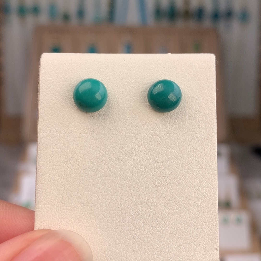 绿松石银S925镶嵌耳饰