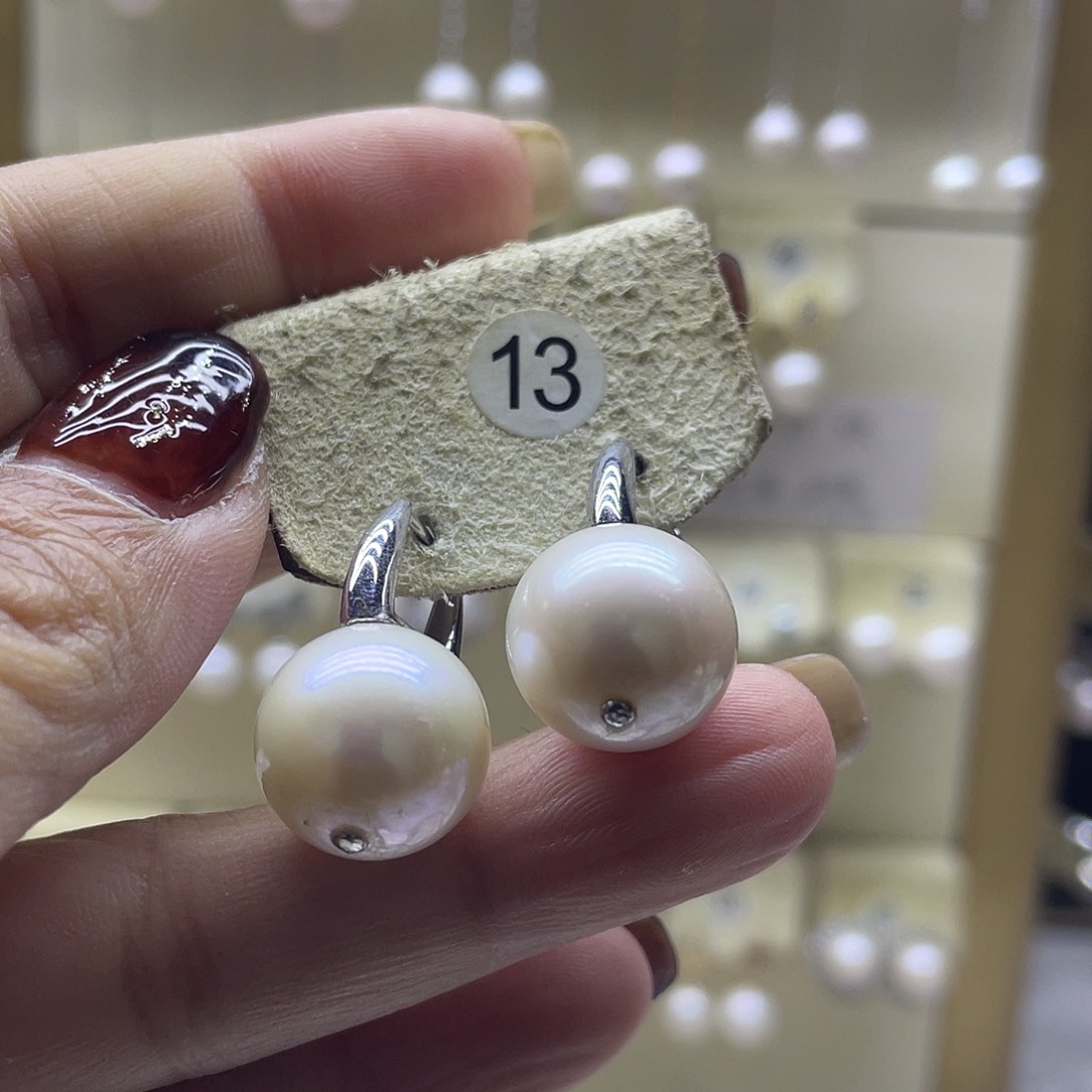 耳饰银S925镶嵌淡水珍珠