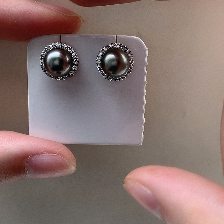海水珍珠耳饰银S925镶嵌9mm
