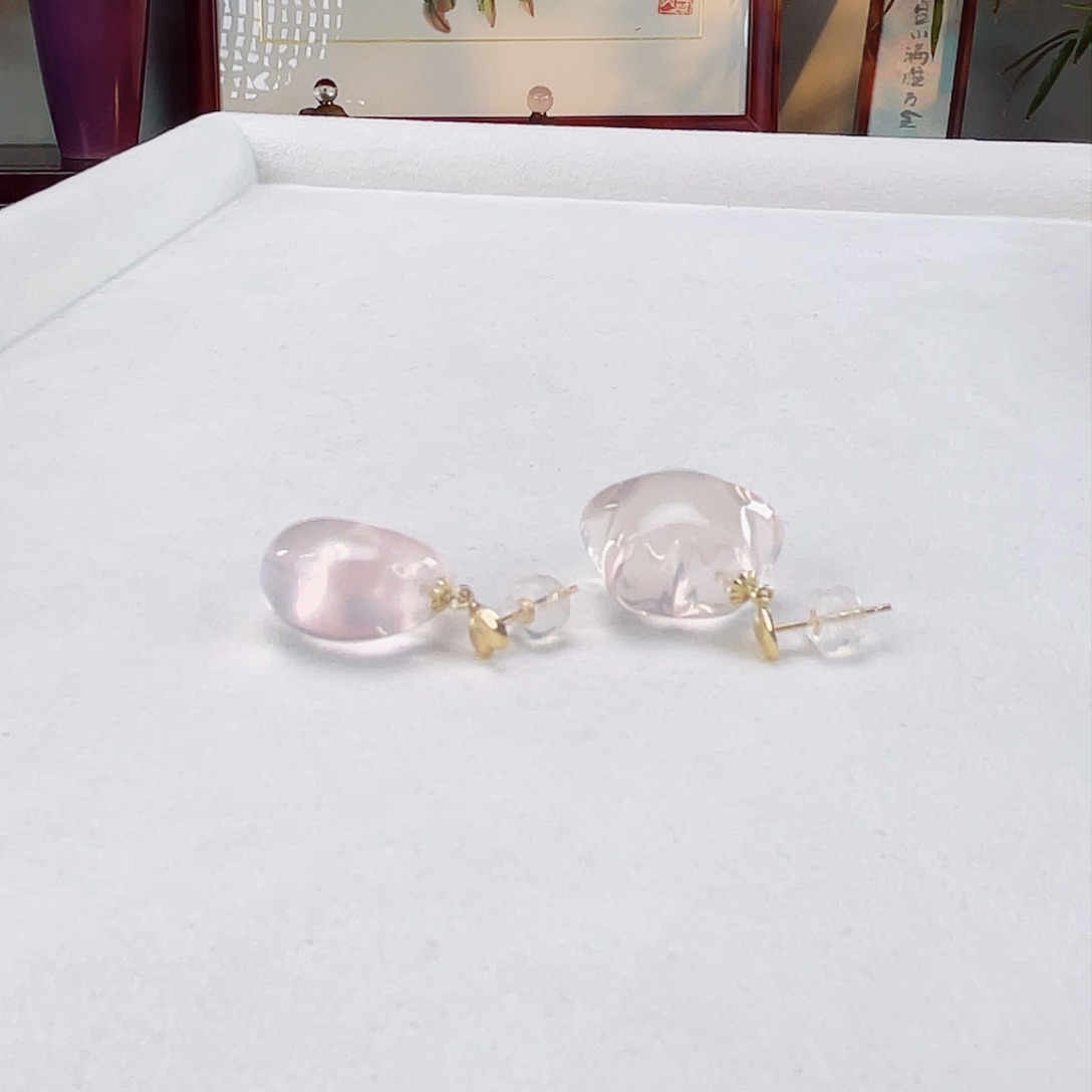 水晶耳饰18K金镶嵌水晶