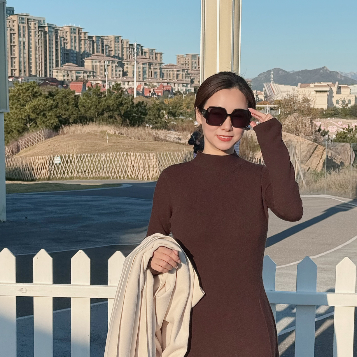 秋冬加厚双面加绒宽松中长款女打底连衣裙