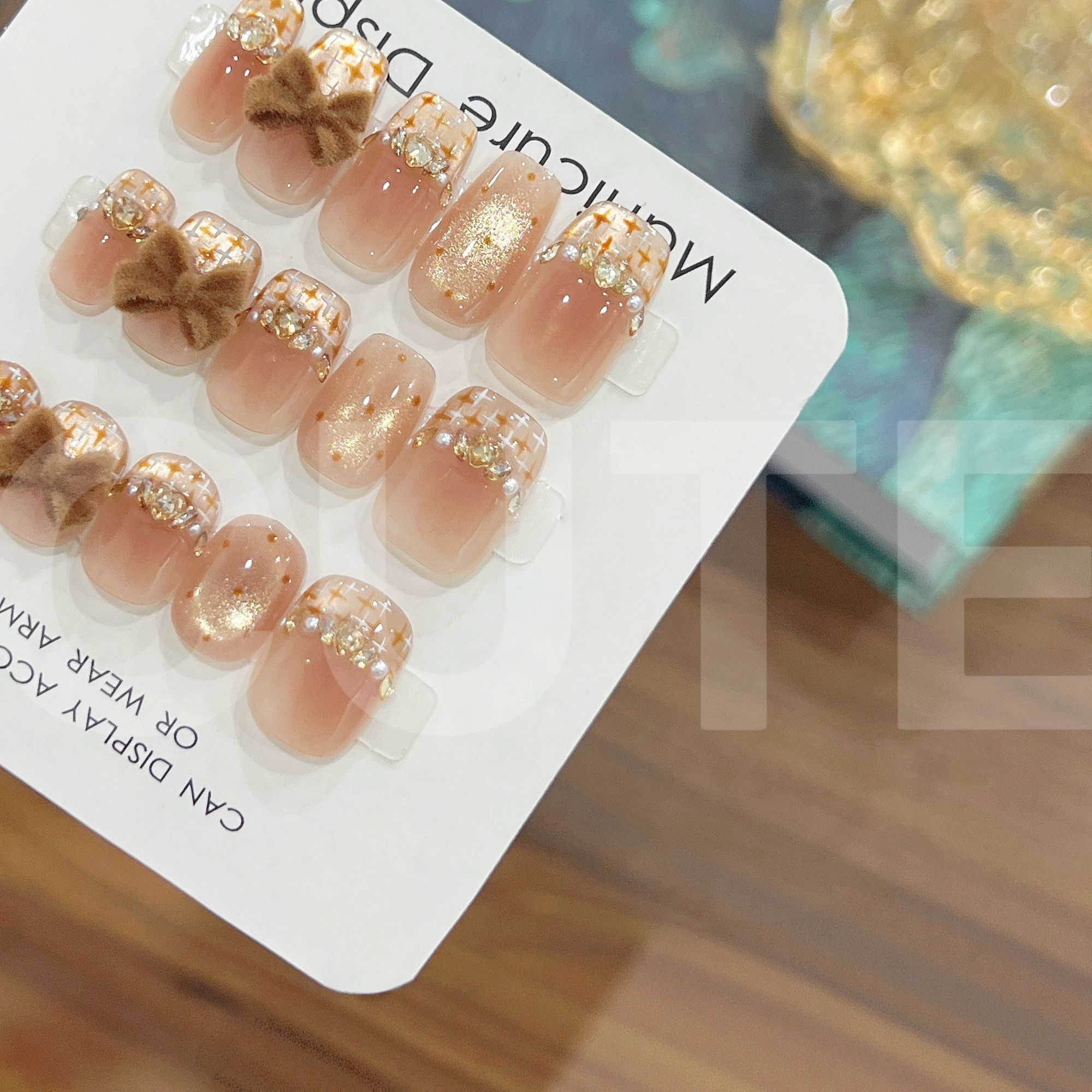 【丝绒小香-短甲】秋冬美拉德色系丝绒蝴蝶结纯手工穿戴甲美甲贴片