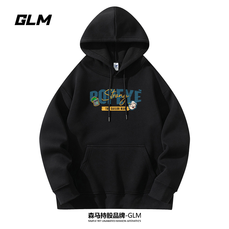大力水手联名GLM秋冬男士连帽卫衣印花上衣情侣长袖T恤打底衫外套