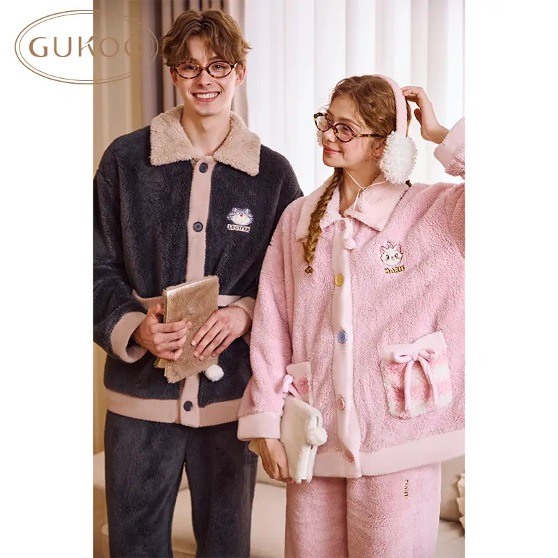 Gukoo/果壳秋冬珊瑚绒保暖迪士尼玛丽猫联名加绒情侣家居服套装