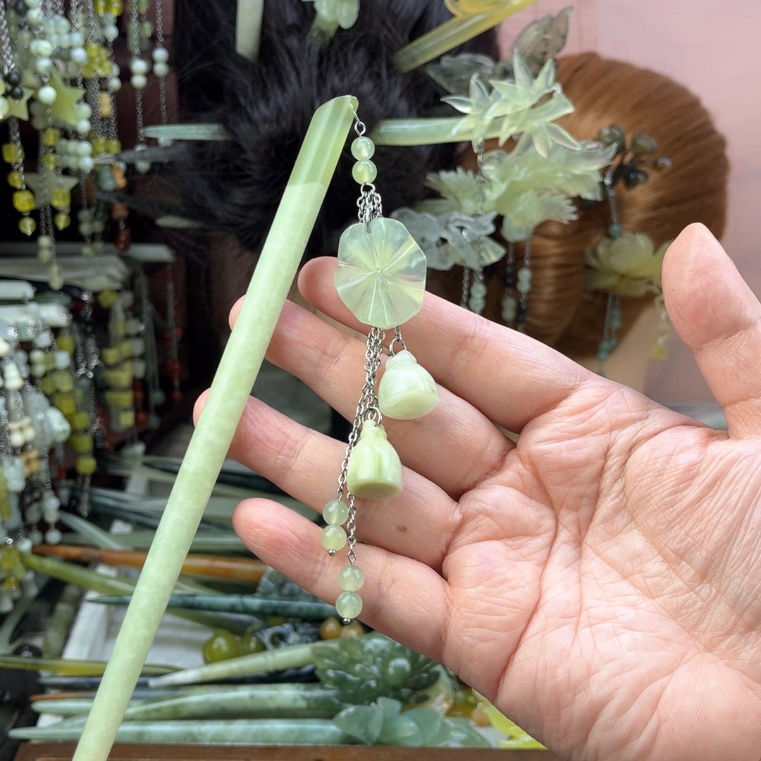 蛇纹石玉发饰未镶嵌长度18.5厘米左右