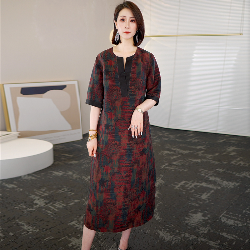 夏季2025年浪漫大牌杭州香云纱真丝连衣裙女气质妈妈桑蚕丝裙子