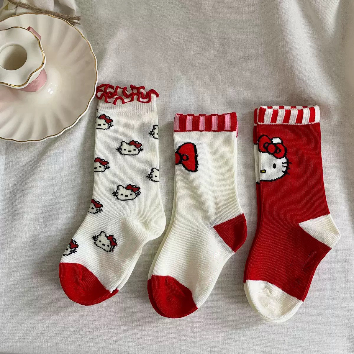 【秋冬上新】女童袜子秋季棉袜儿童韩版ins蝴蝶结花边爱心袜中筒袜