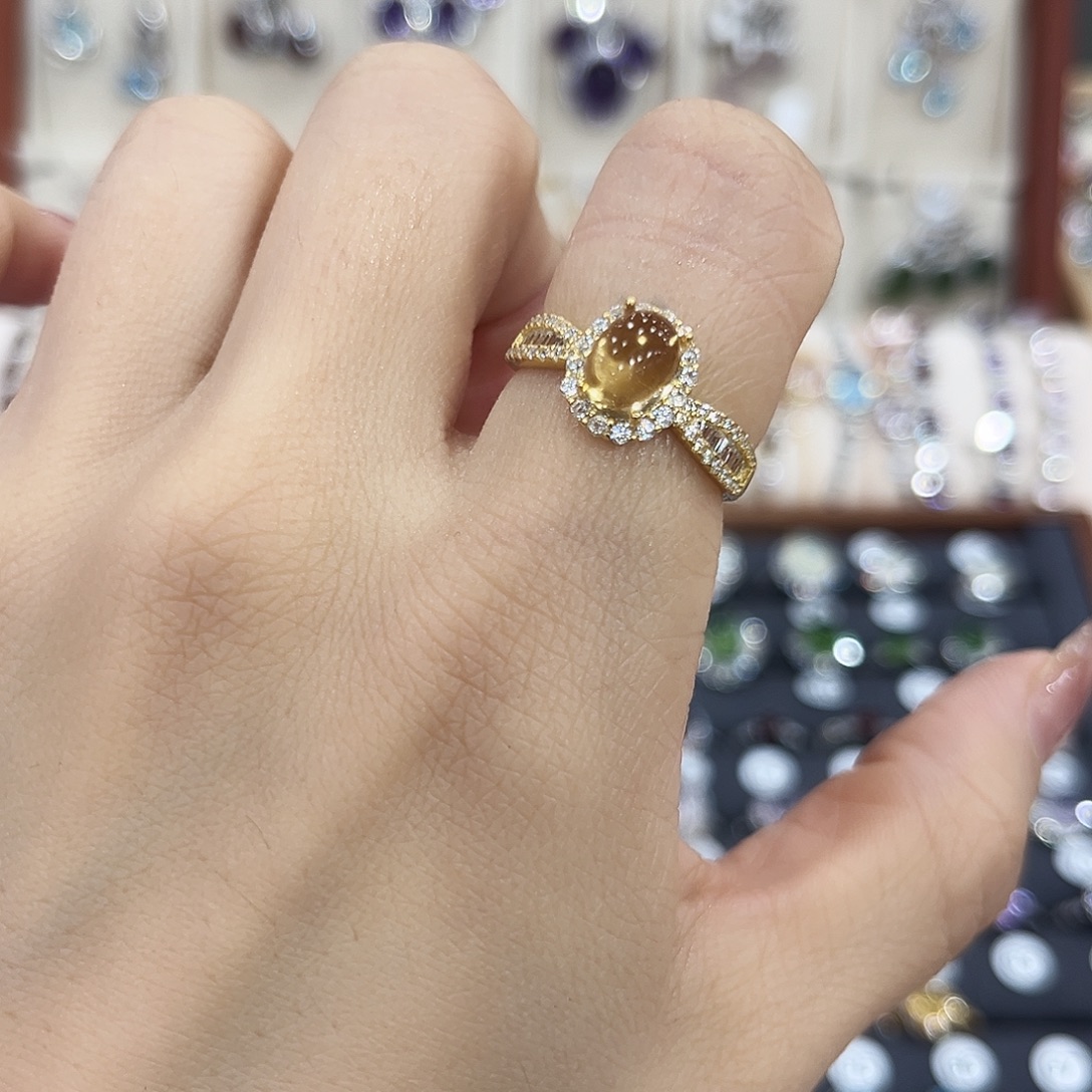 戒指黄晶银S925镶嵌