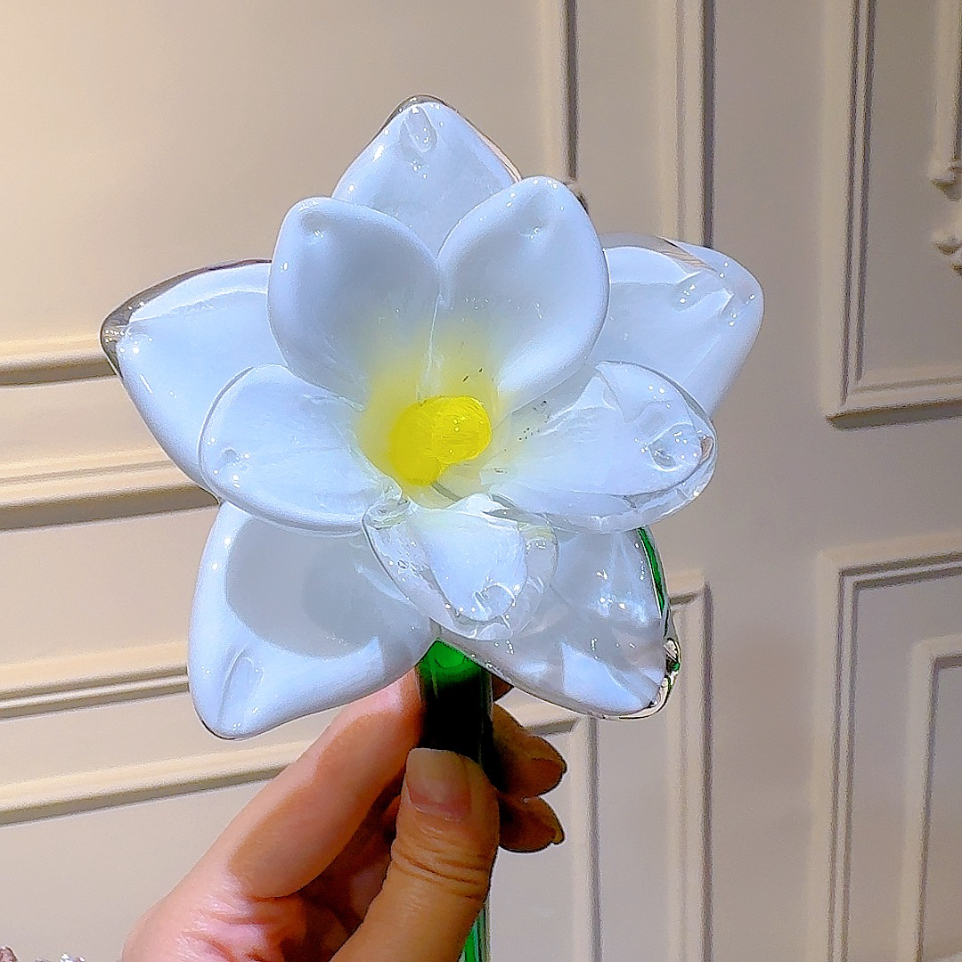 白色双层玫瑰琉璃花摆件