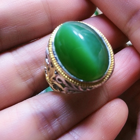 和田玉戒指银S925镶嵌