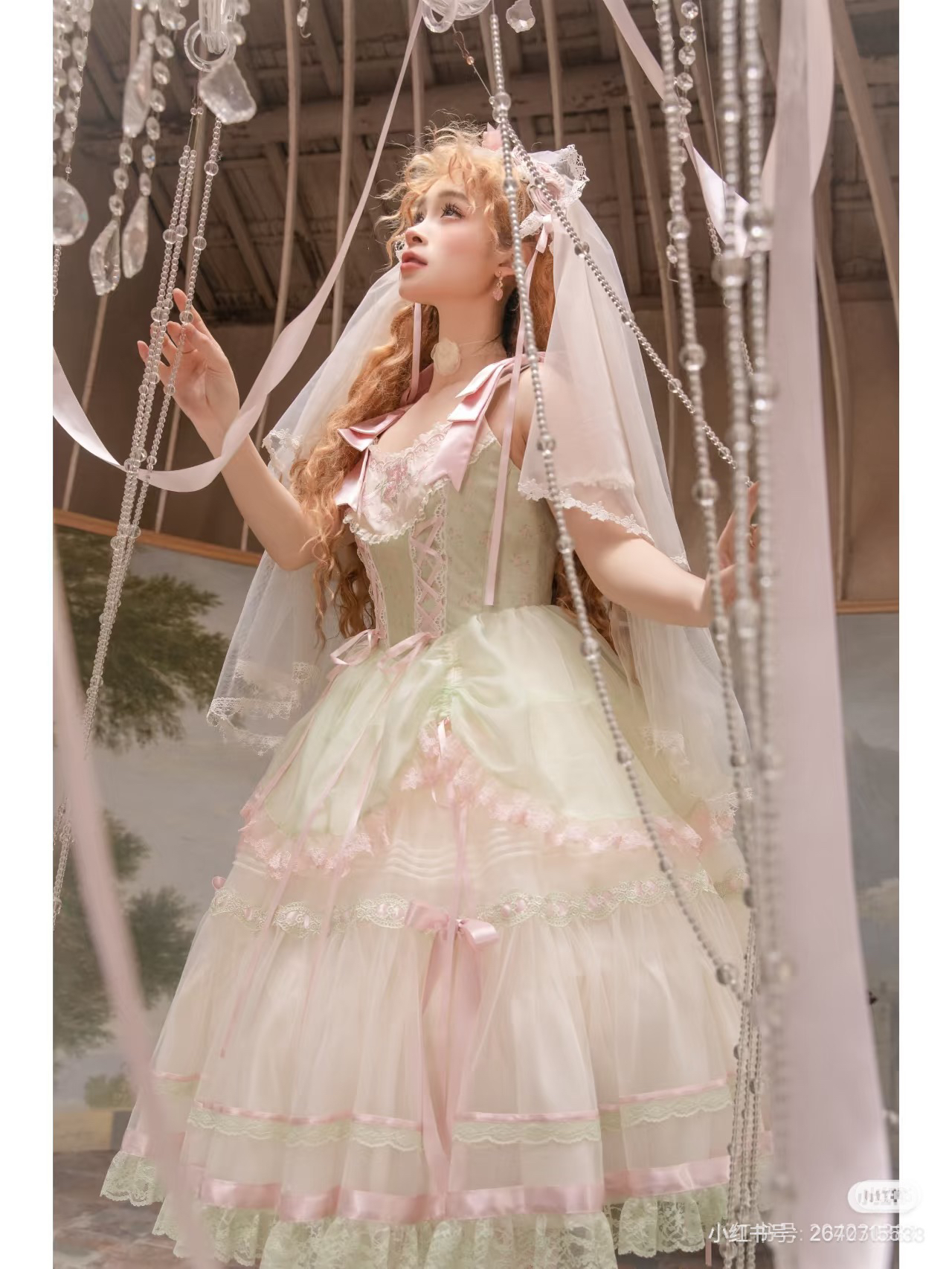 【花与珍珠匣】西湖色丝缎芭蕾长款提拉摆原创Lolita裙（售出不退