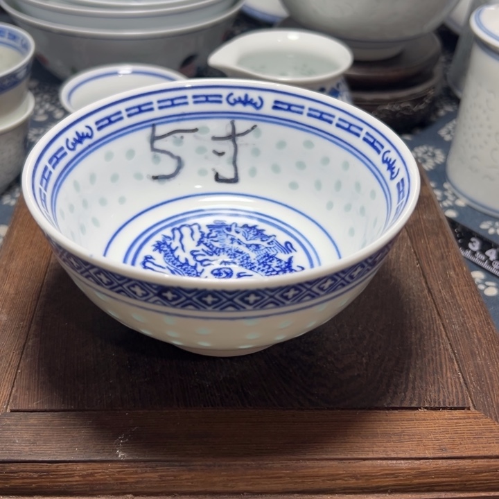 陶青花玲珑5寸饭碗